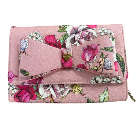 Betsey Johnson Pink Floral Bow Fold Over Clutch Purse - Picture 1 of 7